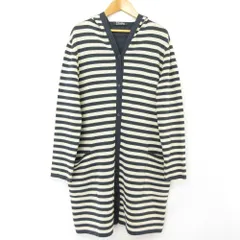 美品 S Max Mara エスマックスマーラ ボーダー フーディー ロングニット カーディガン Sサイズ ネイビー ホワイト レディース 古着 中古 USED