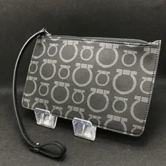 【美品】Salvatore Ferragamo　フェラガモ　ポーチ　ガンチーニ　総柄　PVC×レザー　ブラック　2243のサムネイル