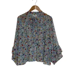 美品 PS Paul Smith ピーエスポールスミス フラワープリント シアー ボウタイブラウス シャツ 大きいサイズ 44L ライトブルー レディース 古着 中古 USEDのサムネイル