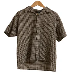 美品 VAINAL ARCHIVE チェック柄 ウール100％ ショートスリーブ シャツ Mサイズ ブラウン メンズ 古着 中古 USEDのサムネイル