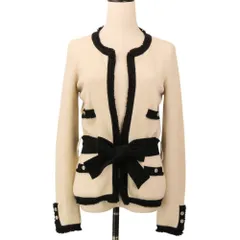 美品 CHANEL シャネル 06A フリンジ カシミヤ ニット カーディガン P29721K00312 36 ホワイト ブラック レディース 古着 中古 USEDのサムネイル
