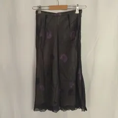 M1-03605【Women】STRAWBERRY-FIELDS(ストロベリー フィールズ)  シースルースカート ロング丈 (XS相当) / ダークグレー　花柄 紫×緑   裏地シミ有 K-春秋のサムネイル