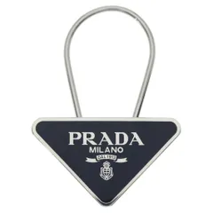 PRADA (プラダ) トライアングルロゴ メタルキーリング バッグチャーム キーホルダー ブラック/シルバー 2PS395のサムネイル