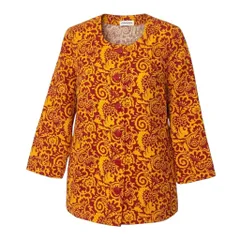 Ef15 Yves Saint Laurent イヴサンローラン 総柄プリント ノーカラージャケット アウター Mサイズ オレンジ レッド コットン レディースo07tのサムネイル