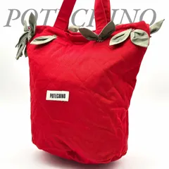 【B5599】 POTECHINO ポテチーノ トートバッグ コットン レッド 立体 装飾 葉っぱモチーフ レディース 肩掛け ロゴタグのサムネイル