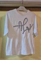 アンビビッドラインストーンロゴ 半袖アンシンメトリー Tシャツ 