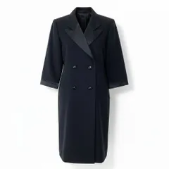 14f15 SAINT LAURENT サンローラン リヴゴーシュ ヴィンテージ ダブルブレスト チェスターコート ロングコート サイズ36 ブラック レディース 女性用u02t