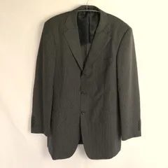 M1-03615【Mens】a.v.v (アー・ヴェ・ヴェ) テーラードジャケット 長袖 (Ｌ相当) / ストライプ柄 グレー×ホワイト   内側に刺繍ネーム有 K-春秋のサムネイル