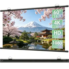 AORTD プロジェクタースクリーン スクリーン ロール 軽量 持ち運び 大画面 60インチ 16:9 壁掛け 4K対応 家庭用 屋内 屋外 スポーツ観戦 会議用 勤務 会社 学校 教室 おすすめのサムネイル