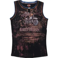 古着 00年代 ハーレーダビッドソン Harley-Davidson スリットネック ラインストーン付き 大判プリント モーターサイクル/eaa650463のサムネイル