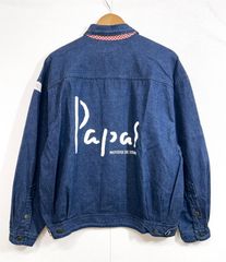 希少】 Papas デニムジャケット ロゴ入り 金ボタン 裏地チェック L相当