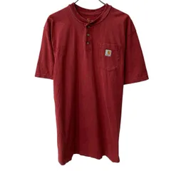 Carhartt 半袖 ロゴTシャツ L レッド カーハート ヘンリーネック 胸ポケット ワンポイント ロゴ刺繍 カットソー 夏物 a806-5993のサムネイル
