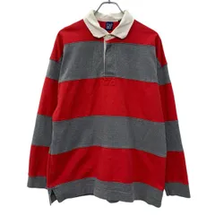 90s GAP 長袖 ラガーシャツ L レッド グレー ギャップ ハーフボタン 90年代 ボーダー柄 コットン100% スポーティ 春秋物 a806-6004のサムネイル