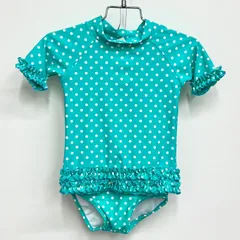 【ラッフルバッツ Ruffle Butts】キッズ ドット柄 水玉柄 水着 スイムウェア セパレートタイプ ラッシュガード&パンツセット 75-80/18-24M グリーン系
