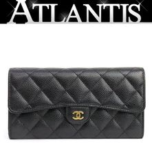 189 CHANEL マトラッセ キャビアスキン デカココ フラップ長財布 