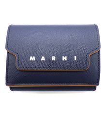 MARNI ロゴ 3つ折財布 ネイビー ブラウン 袋 箱 付き 青 - メルカリ