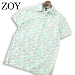 ZOY ゾーイ ゴルフ 春夏★ 半袖 鹿の子 ストレッチ 総柄 ロゴ刺繍 ポロシャツ 日本製 Sz.2 メンズのサムネイル