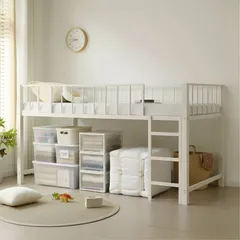 【数量限定特価】ロフトベッド シングル ベッドフレーム パイプベッド ロータイプ 高さ110cm 子供ベッド シングルベッド 収納ベッド ベッド下収納 一人暮らし 省スペース 耐荷重150kg 左右組替可能 ワンルーム 学生寮 子供部屋 WHITEのサムネイル