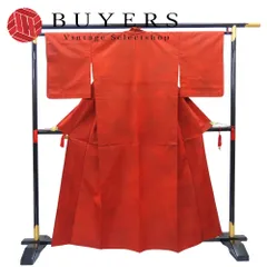 【中古】 紬 単衣 正絹 着丈約157.5cm 裄丈約64.5cm えんじ ハギレ付き 和装 呉服 和服 きもの レディース 女性のサムネイル
