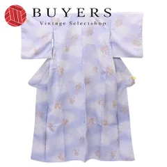 【中古】 小紋 ポリエステル 着丈約157cm 裄丈約64.5cm 紫 華 和装 呉服 和服 きもの レディース 女性のサムネイル