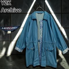 90s-00s LEONARD SPORT Y2K Archive Jacket 레오나르스포츠 인디고 하프 코트 지퍼 업 레오파드 표범 무늬 전환 안감 동물 드로코드 스탠드 칼라 쇠장식 각인 버튼 일본 제품 L사이즈 상당