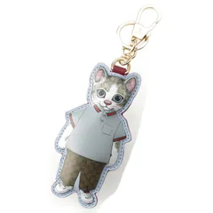 グッチ PVC レザー ヒグチユウコ  猫 キャット GGスプリーム キーホルダー キーリング チャーム 851742 ブルー【中古】のサムネイル