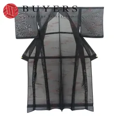 【中古】 小紋 夏物 しつけ糸あり 化学繊維 着丈約159cm 裄丈約64cm ブラック レッド お洒落 和装 呉服 和服 きもの レディース メンズのサムネイル
