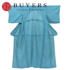 【中古】 小紋 絽 正絹 着丈約150cm 裄丈約63cm ブルー 夏物 和装 呉服 和服 きもの レディース 女性のサムネイル