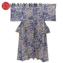 【中古】 小紋 単衣 正絹 着丈約152cm 裄丈約63cm くすみパープル 花唐草模様 お洒落 しつけ糸あり 和装 呉服 和服 きもの レディース 女性のサムネイル