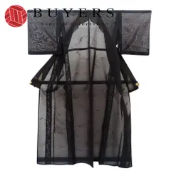 【中古】 小紋 紗 正絹(金銀糸除く) 着丈約157.5cm 裄丈約61.5cm ブラック ボルドー 和装 呉服 和服 きもの レディース 女性のサムネイル