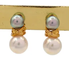 田崎真珠 タサキ TASAKI 4.2-5.6mm パール 真珠 ピアス K18 750 バイカラー ホワイト ブルーグレー イエローゴールド スタッドピアス ジュエリー 5066のサムネイル