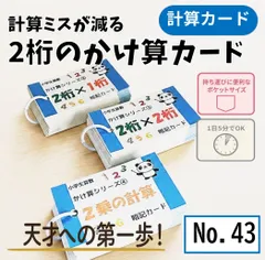 小学生算数　2桁×1桁、2桁×2桁のかけ算、2乗の暗算カード　計算力　計算問題　暗算力　すきま時間　家庭学習　自宅学習☆【043】