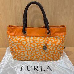 希少✨フルラ トートバッグ クロコ型押し オレンジ レザー ロゴ 