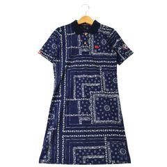ROSASEN ポロシャツワンピース 総柄 ネイビー バンダナ柄 S ゴルフ 