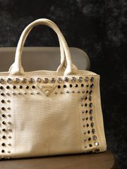 PRADA カナパ S 2way ショルダー付 ビジュー ハンドバッグ ブラウン