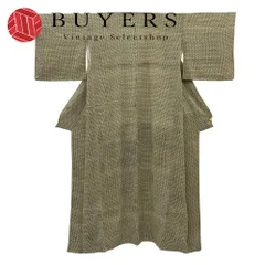 【中古】 小紋 しつけ糸あり 矢絣 正絹(金銀糸除く) 着丈約149cm 裄丈約62cm ブラック ベージュ カーキ 幾何学模様 お洒落 モダン 和装 呉服 和服 きもの レディース 女性のサムネイル
