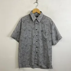Hiroko Koshino Homme ヒロココシノオム 半袖 シャツ 薄手 胸ポケット 総柄 ポリエステル 古着 グレー系 L F352のサムネイル