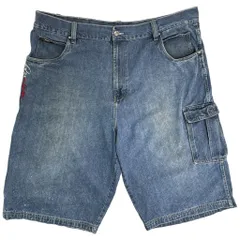 FUBU フブ デニムペインターショートパンツ 大きいサイズ ブルー(メンズ W48)中古 古着 Y3259のサムネイル