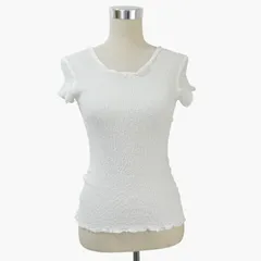 美品 me ISSEY MIYAKE ミーイッセイミヤケ カリフラワー トップス カットソー 半袖 Tシャツ シャーリング シワ加工 ホワイト 白 レディースのサムネイル