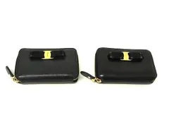 Salvatore Ferragamo フェラガモ ヴァラリボン レザー コインケース コインパース 小銭入れ 2点セット まとめ売り ブラック系 DN6719のサムネイル