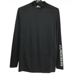 【美品】ジェイリンドバーグ ハイネックインナーシャツ 黒×白 ロゴプリント ストレッチ メンズ M ゴルフウェア J．LINDEBERG