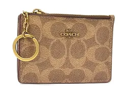 ■極美品■ COACH コーチ シグネチャー PVC キーリング付き コインケース コインパース 小銭入れ レディース ブラウン系 DN6333