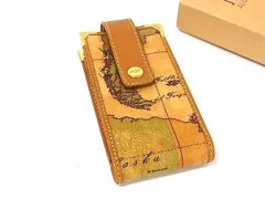 ■美品■ PRIMA CLASSE プリマクラッセ PVC×レザー 世界地図柄  携帯 モバイルケース マルチケース ブラウン系×ゴールド系 DN6110のサムネイル