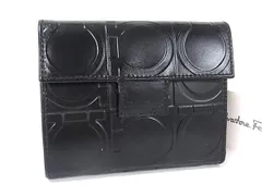 ■美品■ Salvatore Ferragamo フェラガモ ガンチーニ柄 レザー エンボス 三つ折り 財布 ウォレット 札入れ ブラック系 DN6121のサムネイル