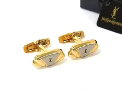 ■美品■ YVESSAINTLAURENT イヴサンローラン カフスボタン カフリンクス アクセサリー メンズ  ゴールド系×シルバー系 DN6012のサムネイル