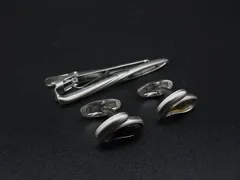 KENZO ケンゾー カフスボタン カフリンクス タイクリップ ネクタイピン アクセサリー 2点セット シルバー系×ブラウン系 DN4080のサムネイル