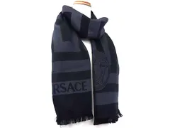 VERSACE ヴェルサーチ メデューサ フリンジ マフラー ショール ストール 防寒具 レディース メンズ ブラック系×グレー系 DN4747のサムネイル