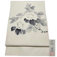 限定‼️激安‼️ 白塩瀬 九寸名古屋帯 枝花文 金彩 正絹 - メルカリ