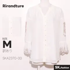 訳あり Rirandture トップス シアーシャツ　長袖　vネック　ラウンドヘム　裏地付き　レース　刺繍のサムネイル