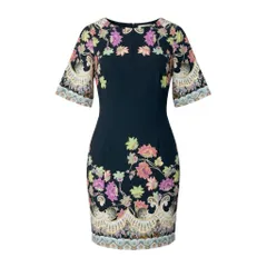 28f15 ETRO エトロ 花柄プリント 五分袖ワンピース ドレス 大きいサイズ 44 ブラック マルチカラー コットン レディースo07tのサムネイル